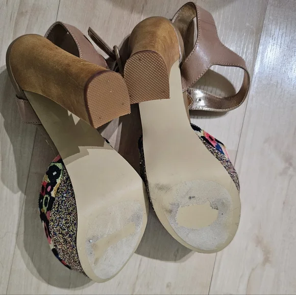 Steve Madden Jillyy-F Platform HeelsFloral & Glitter Block Sandal size 6 - Picture 8 of 10